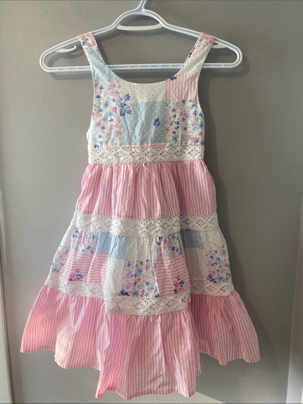 Tommy Bahama Girls Sleeveless Flouncy Sundress Pink Stripes Lace Size 7 Summer